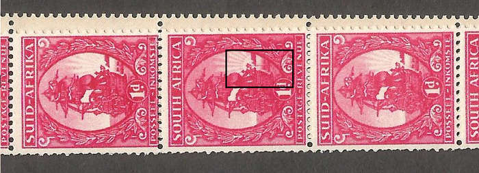 Union of South Africa SACC105 Mono Coil strip of 22 stamps. Coarse Screen UHB V1 on 6th stamp