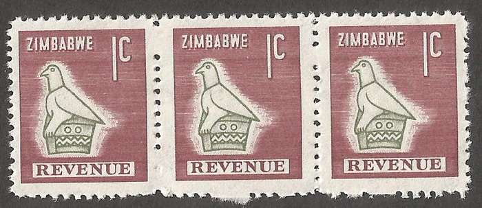 Zimbabwe Incomplete Perforation Revenue Stamps. 1c Value.
