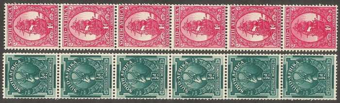 Union of SA 1943 coils ½d fine screen 1d coarse screen. Listed Varieties, line on 1,5, bursting sun