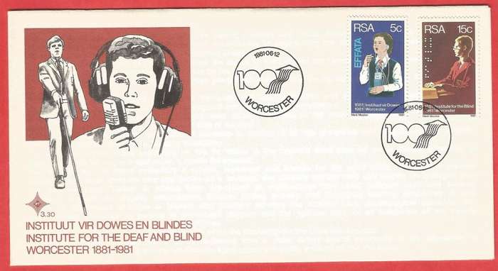 RSA- FDC3.30- Deaf and Blind Institute -1981- Cancel- Worcester- Variety- Different FDC Shades