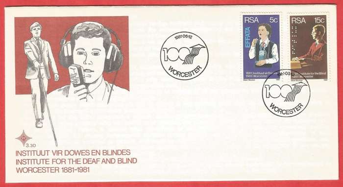 RSA- FDC3.30- Deaf and Blind Institute -1981- Cancel- Worcester- Variety- Different FDC Shades