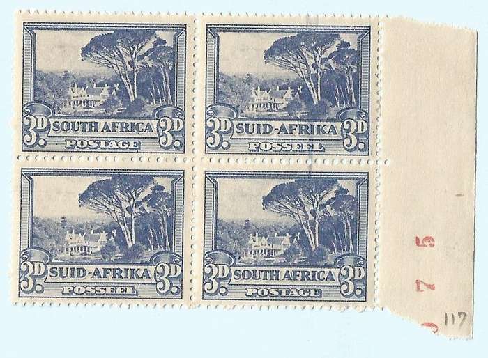 Union of  South Africa- MNH- SACC59 3d Groote Schuur Doctor bade flaws, Marginal piece