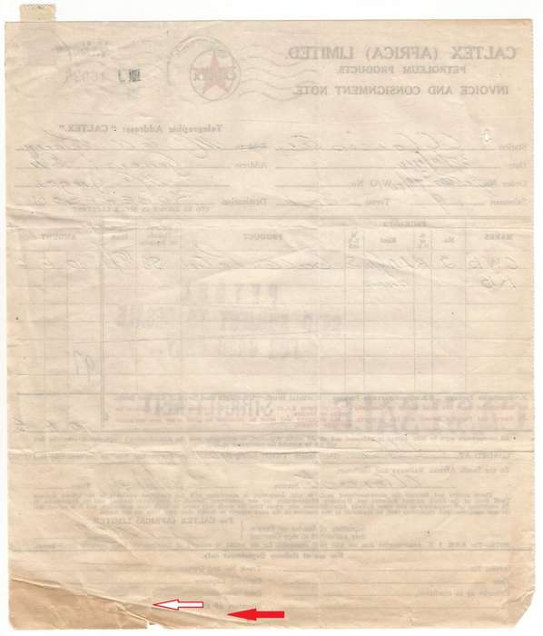Union of SA-CALTEX AFRICA LIMITED-InvoiceandConsignment Note-1944-Postmark