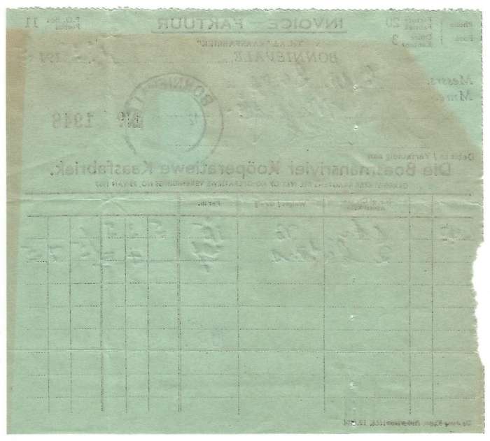 Union of SA-BONNIEVALE- Invoice-1945-Cancel-Postmark