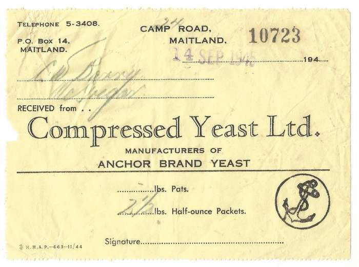 Union of SA-Compressed Yeast LTD-1945-No 10723-Receipt