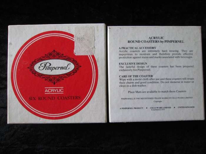 Pimpernel Acrylic Six Round Coasters-Miniature Scarlet Flower-Made in England-Number 1262