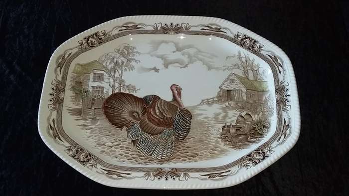 Barnyard King-Johnson Bros England-Pat no 164113E-Platter-A Genuine Hand Engraving