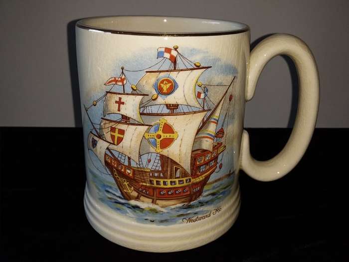 ELIJAH COTTON Ltd-Lord Nelson Ware Westward ho(me) -Staffordshire England-Beer Mug-Sail Boat Scene