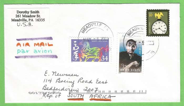 Domestic Mail-Cover-USA-Cancel-Thematic-Symbol-Famous Person-Clock