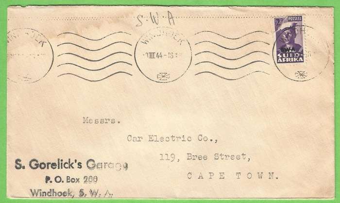 South West Africa-Domestic Mail-Cover-Cancel-1944-Windhoek-Thematic-Soldier