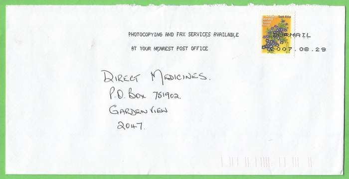 RSA-Domestic Mail-Cover-Ink Jet Stamp Cancelling-2007-Durmail-Thematic-Flora