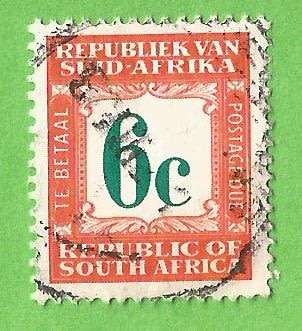 Republic of South Africa SACC60H (Blue back) -6c-Used-Cancel-Thematic-Postage Due