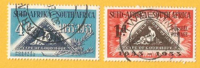 Union of South Africa-SACC 143+144-Full Set-Used-Centenary of Cape Triangle-Thematic-Symbol-Triangle