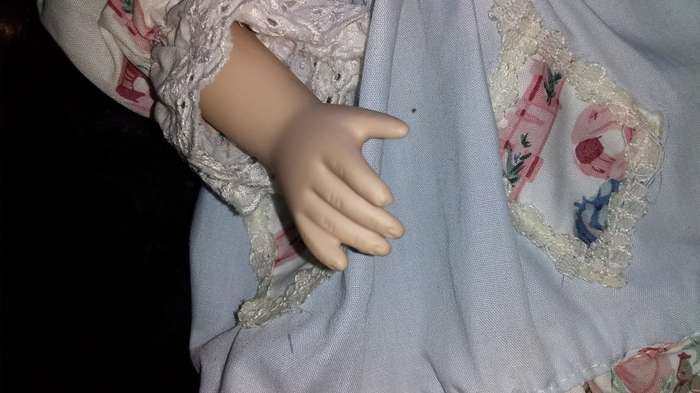 Collectors Doll- Not Marked blue dress, lace trim