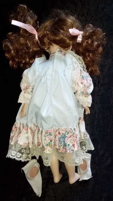 Collectors Doll- Not Marked blue dress, lace trim