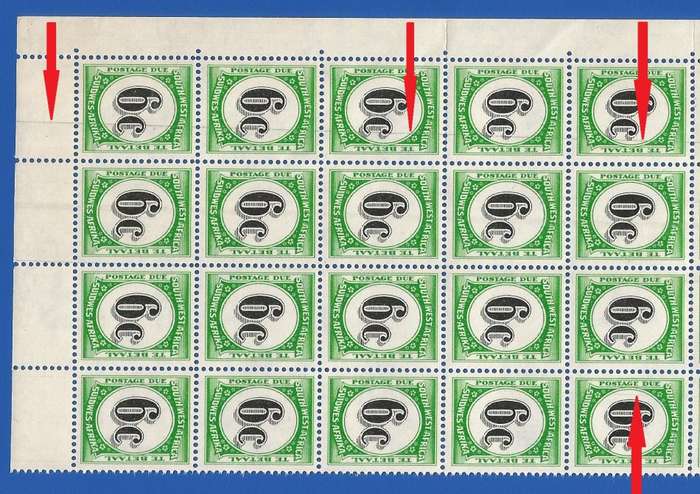 SWA- 6c- 1961 Postage dues SACC60- MNH - various lines through many stamps. EXCEPTIONAL