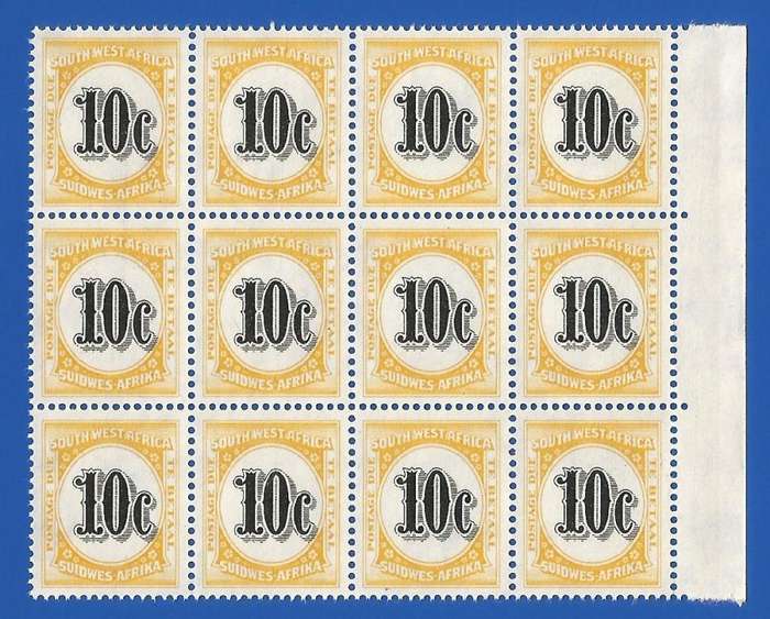 SWA 1961 Postage dues SACC61 - MNH large block showing Vignette shifted to the right,