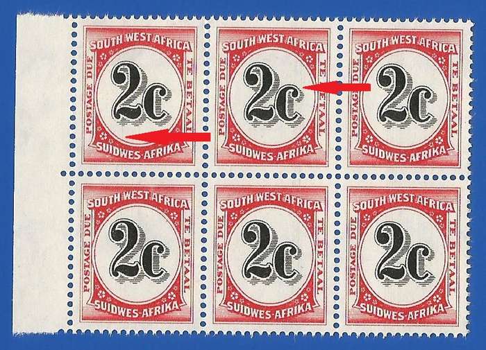 SWA- Postage dues- SACC57 - 2c - MNH lines through stamp