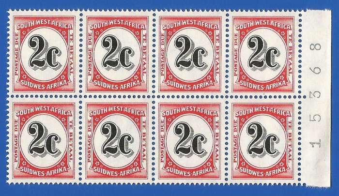 SWA- Postage dues- SACC57 - 2c - MNH Sheet number extended block