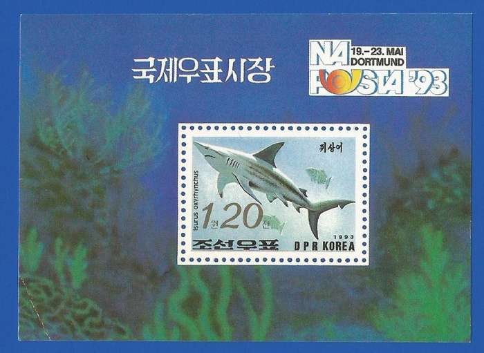 N. Korea- 1993- MNH- Miniature Sheet- Thematic- Fauna- Sea Life-Marine Life- Fish-Shark