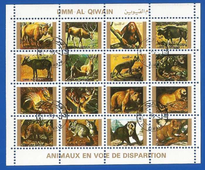 Umm-Al-Qiwain -Used-M/S-1972 Airmail - Endangered Animals -Thematic-Fauna-Wild Animals