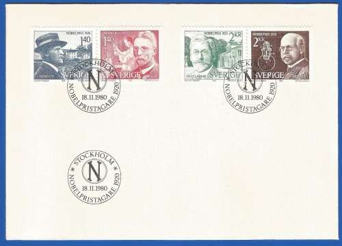 Sweden-FDC-1980 Nobel Prizewinners 1920 -Used-Collectable-Thematic-Famous People