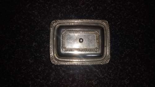 Vintage-Collectable-Metal Dish with glass Butter pat dish -No Name-Marks and Rust noted