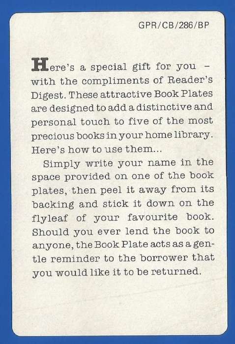 5 x Book Plates-Readers Digest-Special Gift