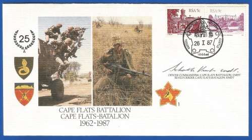 RSA-S A Army Foundation-FDC-Cover-No1-Signed-1987-Cape Flats Battalion-No2067of8000-Thematic-Army