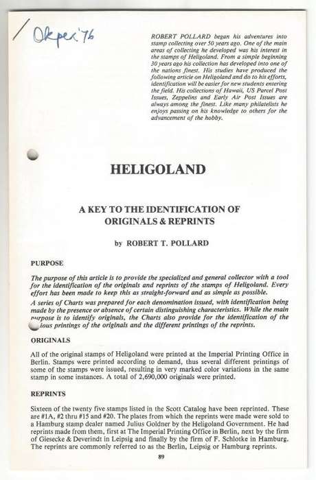 Reference Material-Philately-HELIGOLAND- 13xPages-ENG-Photocopies