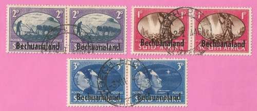 Bechuanaland-Used-1945-SACC124-126-Victory Stamps of S.A. Overprinted-Shifted Overprint 1d -Thematic