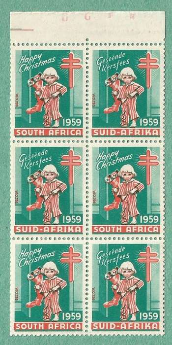 1959-MNH-Union of South Africa Christmas Stamps-Booklet Pane with sheet number