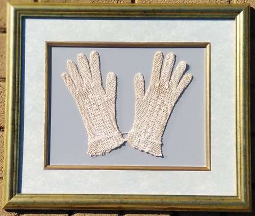 Framed Handmade Crochet Gloves-Wall Decor
