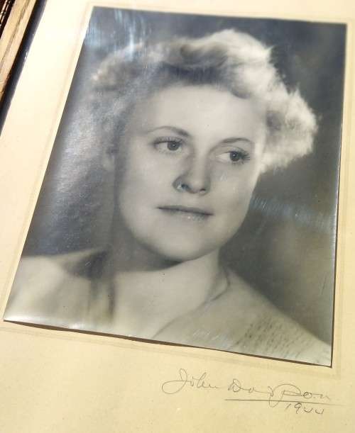 Framed-Old Black and White signed Photo-1944-Wall Decor Frame