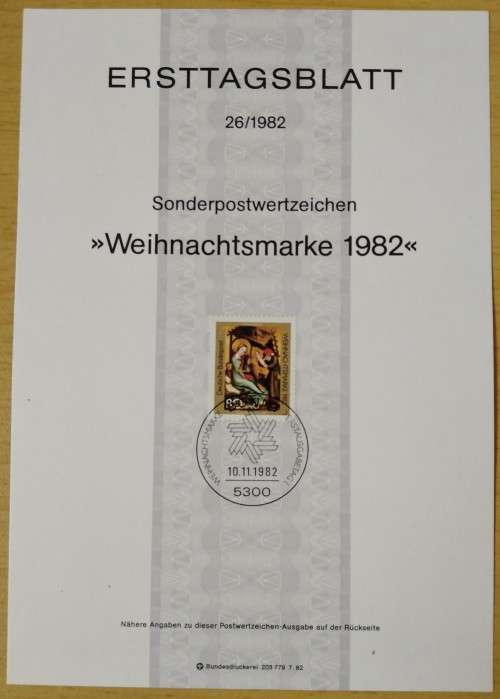 1982-First Day Sheet-Germany Christmas Stamps