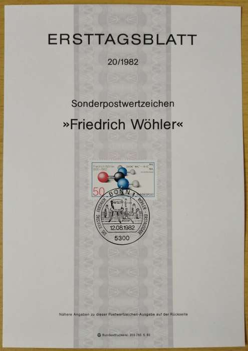 1982-First Day Sheet-Germany The 100th Anniversary of the Death of Friedrich Wöhler, Chemist