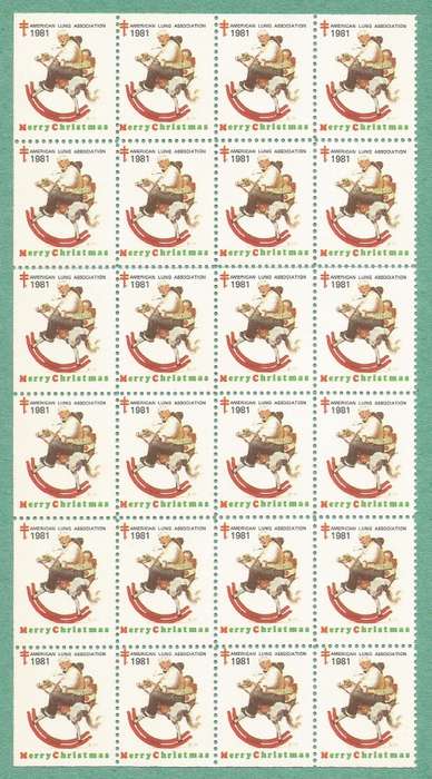 1981 WX271-MNH-USA-Merry Christmas Seals/Stamps-Block-Variety shifted Perfs.