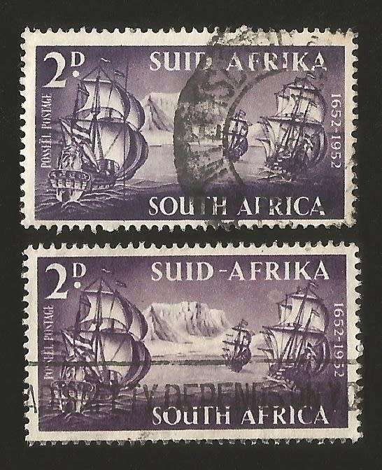 1952 Union of South Africa-SACC137a/138a-Varieties-Full Moon and Line Through Sails-Used.