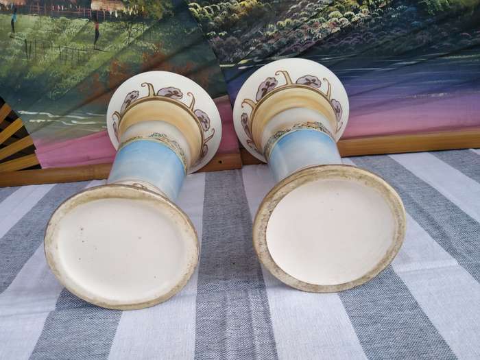 Pair of Vases with a sail boat scene.  30cm high . No chips or cracks, Just Crazing