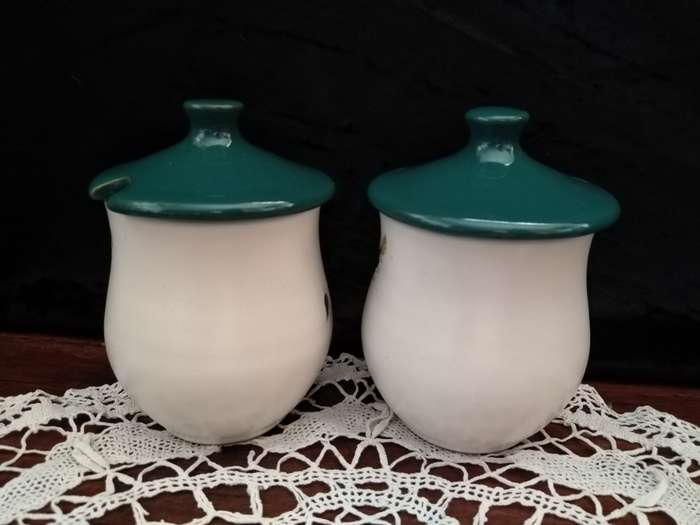 Denby `GreenWheat` Pair of Jam Jars Signed A College - Produced 1955-1976
