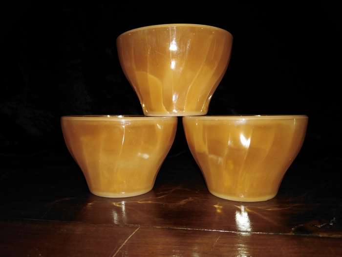 Fire-King Glass 1950s Vintage Anchor Hocking Peach Lusterware 3 x Teacups