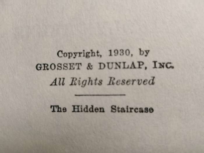 The Hidden Staircase - Carolyn Keene. Nancy Drew - 1930 214 pages No Dust Jacket