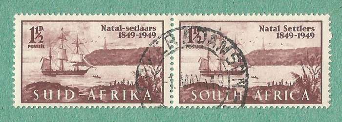 1949-Union of SA-Cent. of Arrival of British Settlers in Natal. Dot under `8` of 1849 on English