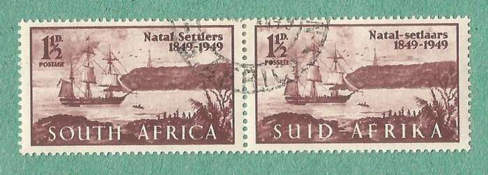 1949-Union of SA-Centenary of Arrival of British Settlers in Natal. Spots on Left stamp value