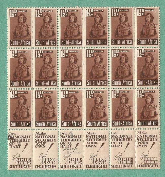 1942-1944-MNH-Union of South Africa-War Effort Reduced Sizes. SACC97 `Double roulette` part sheet