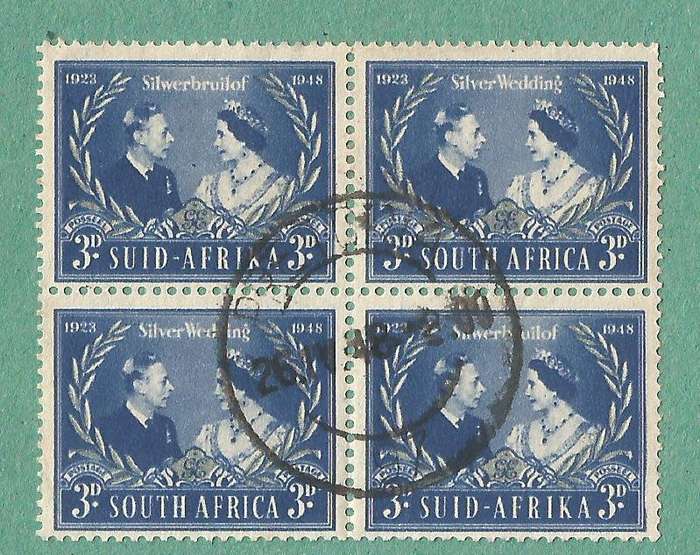 1948-Used-Union of SA-Silver Wedding of KG VI and QE Shift of silver giving the look of white leaves