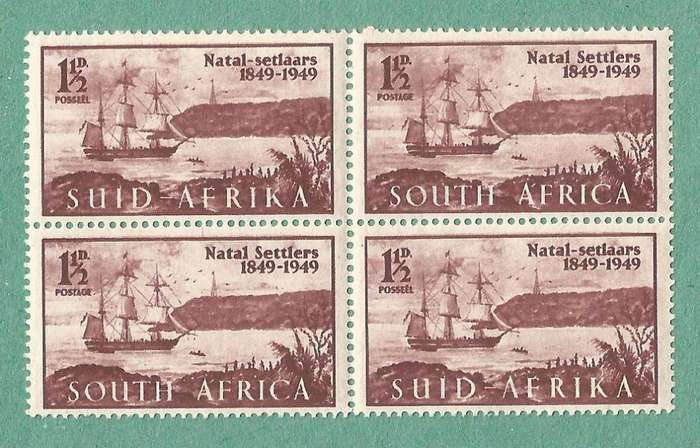 1949-MNH-Union of SA-Cen of Arrival of British Settlers in Natal. Marks behind 1, Smudge frame