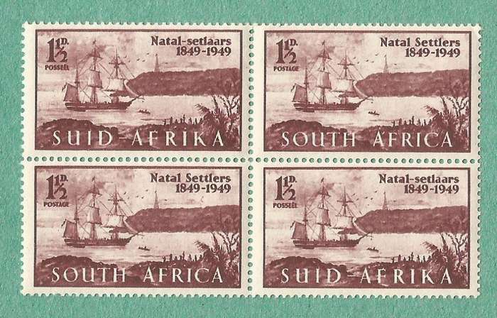 1949-MNH-Union of South Africa-Centenary of Arrival of British Settlers in Natal. Curl below 49-19