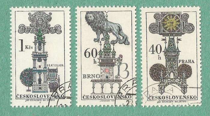 czechoslovakia Used 1970 Ancient Buildings and House-signs from Prague, Brno and Bratislava