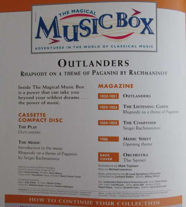 1996-Collectible-The Magical Music Box-No44-Magazine + CD. Outlanders. Sold As Is.